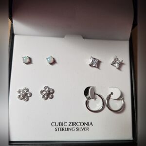 GIANI BERNINI, STERLING SILVER, CZ, 4 PAIRS EARRINGS